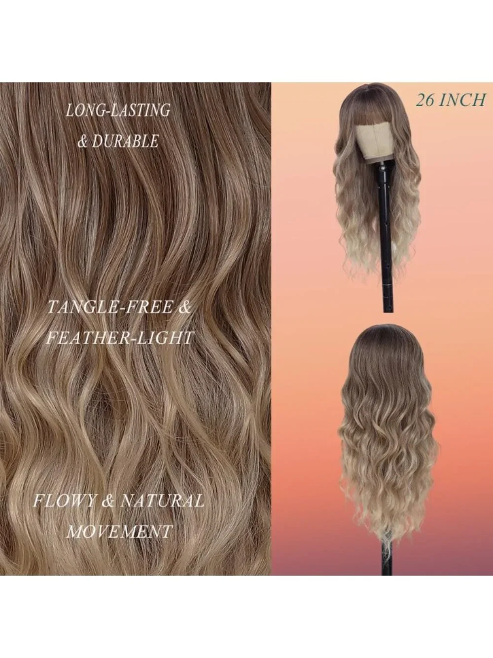 26 Inch Women's Ombre Dark Soft Layered Wavy Curly Hair Wig with Natural Shine
